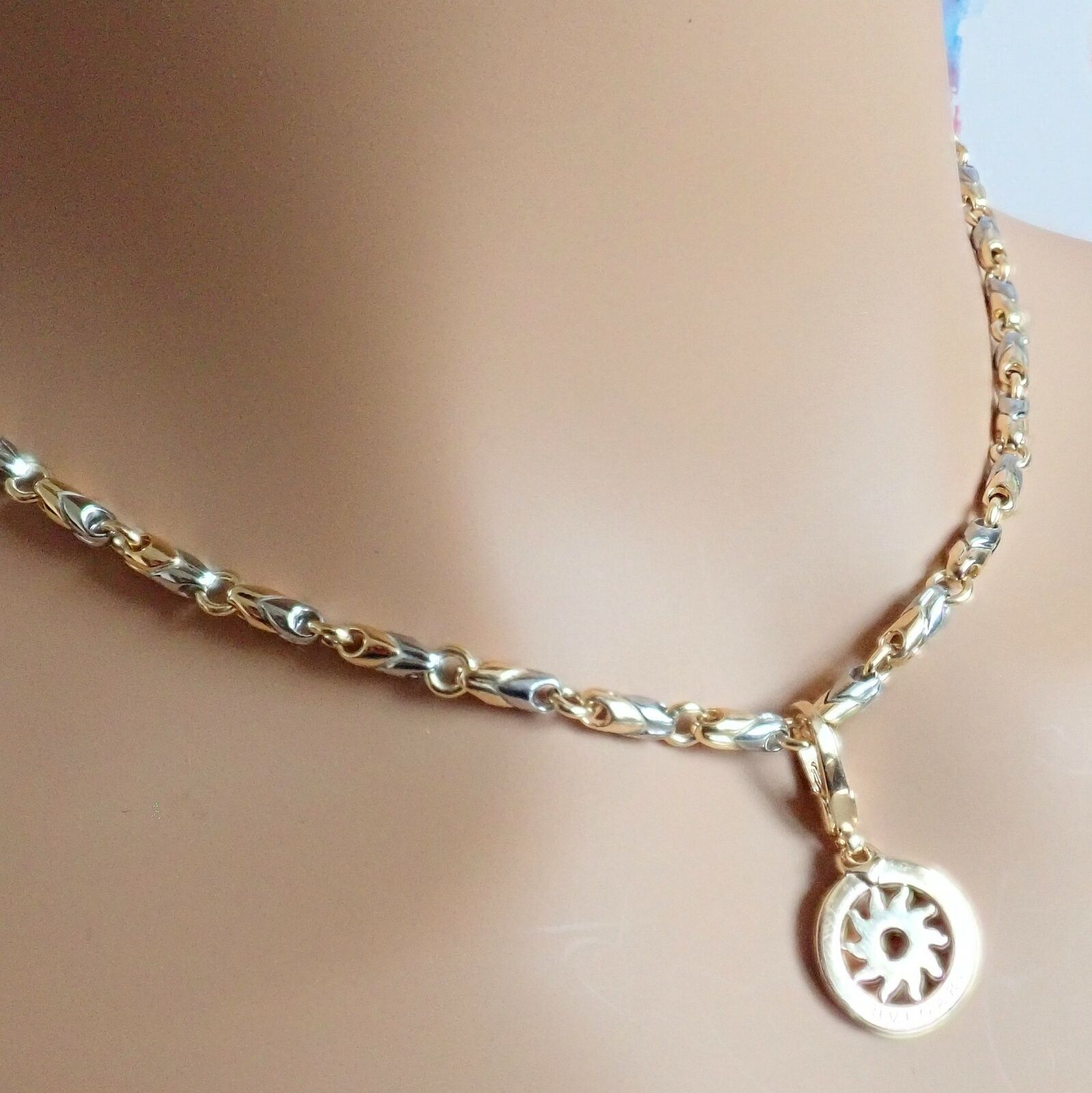 Authentic Bulgari Tondo Sun 18k Yellow Gold Pendant with 18k/Stainless Steel Chain Necklace - Luxury Jewelry Gift for Women, Perfect for Parties & Special Occasions