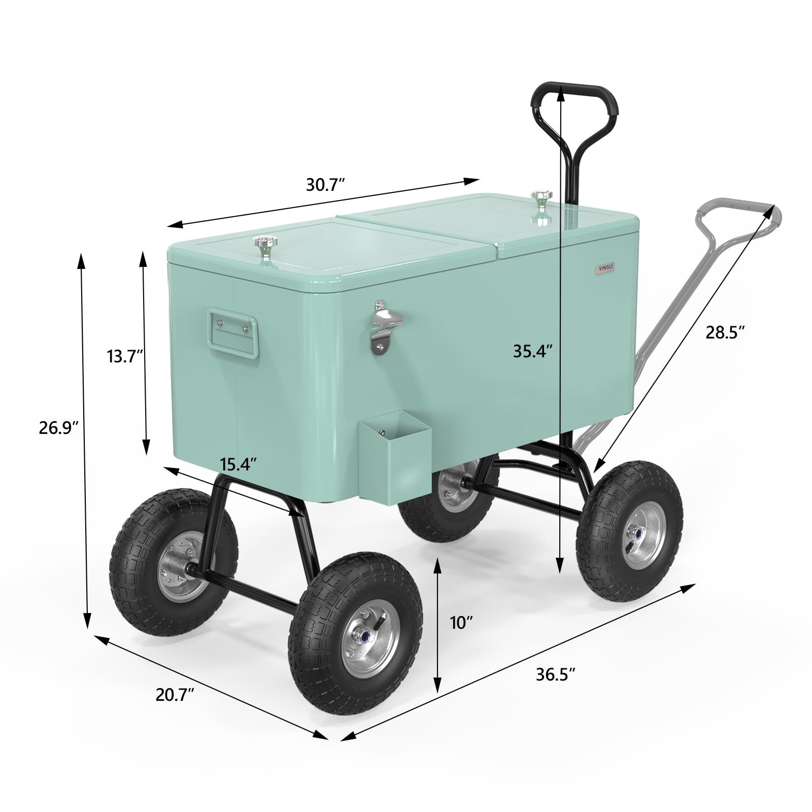 VINGLI 80 Quart Rolling Cooler with Wheels - Heavy Duty Ice Chest for Beach, Camping, Tailgating & Outdoor Parties - Portable Cooler Cart with Long Handle & 10