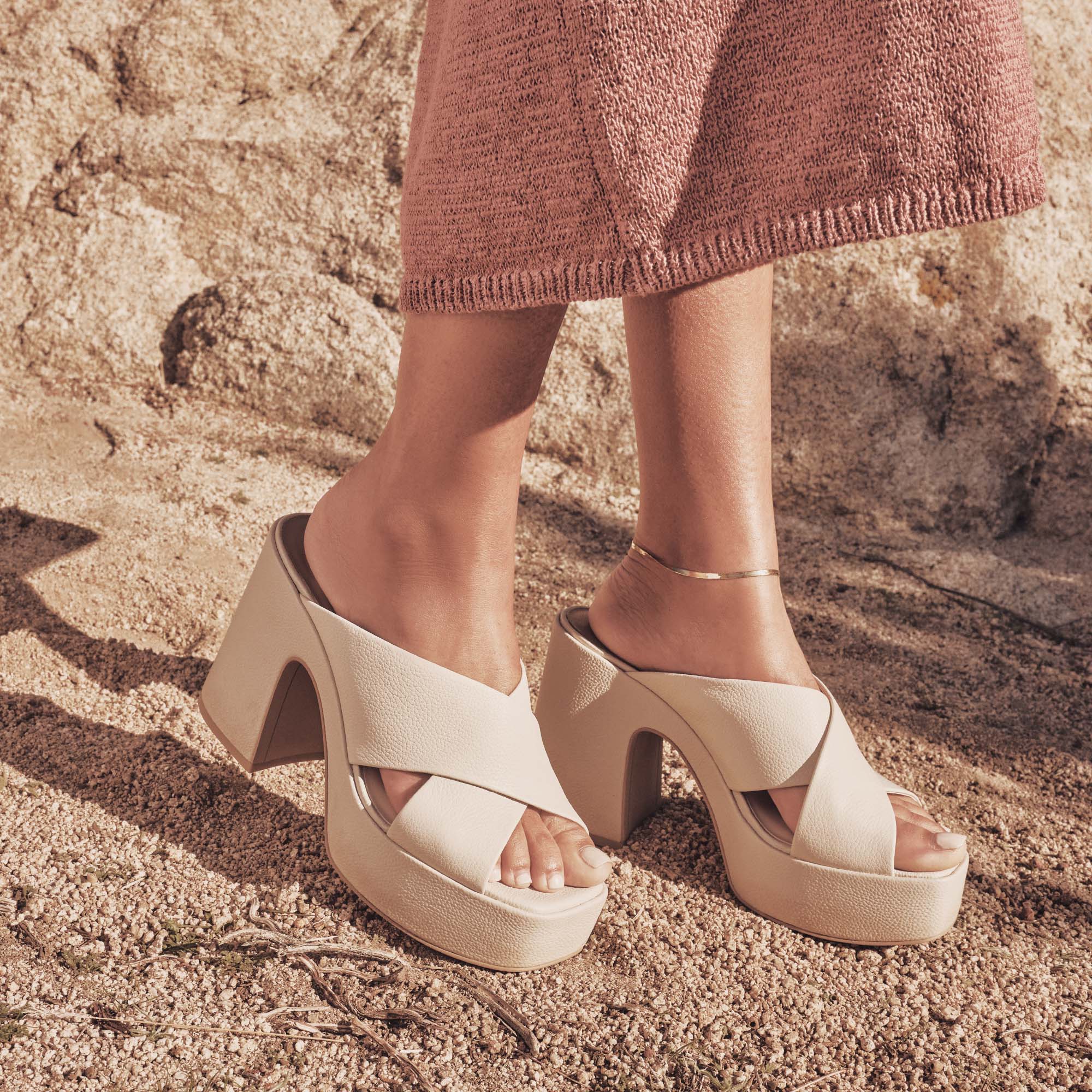 WONDER HEELS IVORY LEATHER Women's Comfortable Block Heel Sandals - Perfect for Weddings, Parties & Summer Outfits