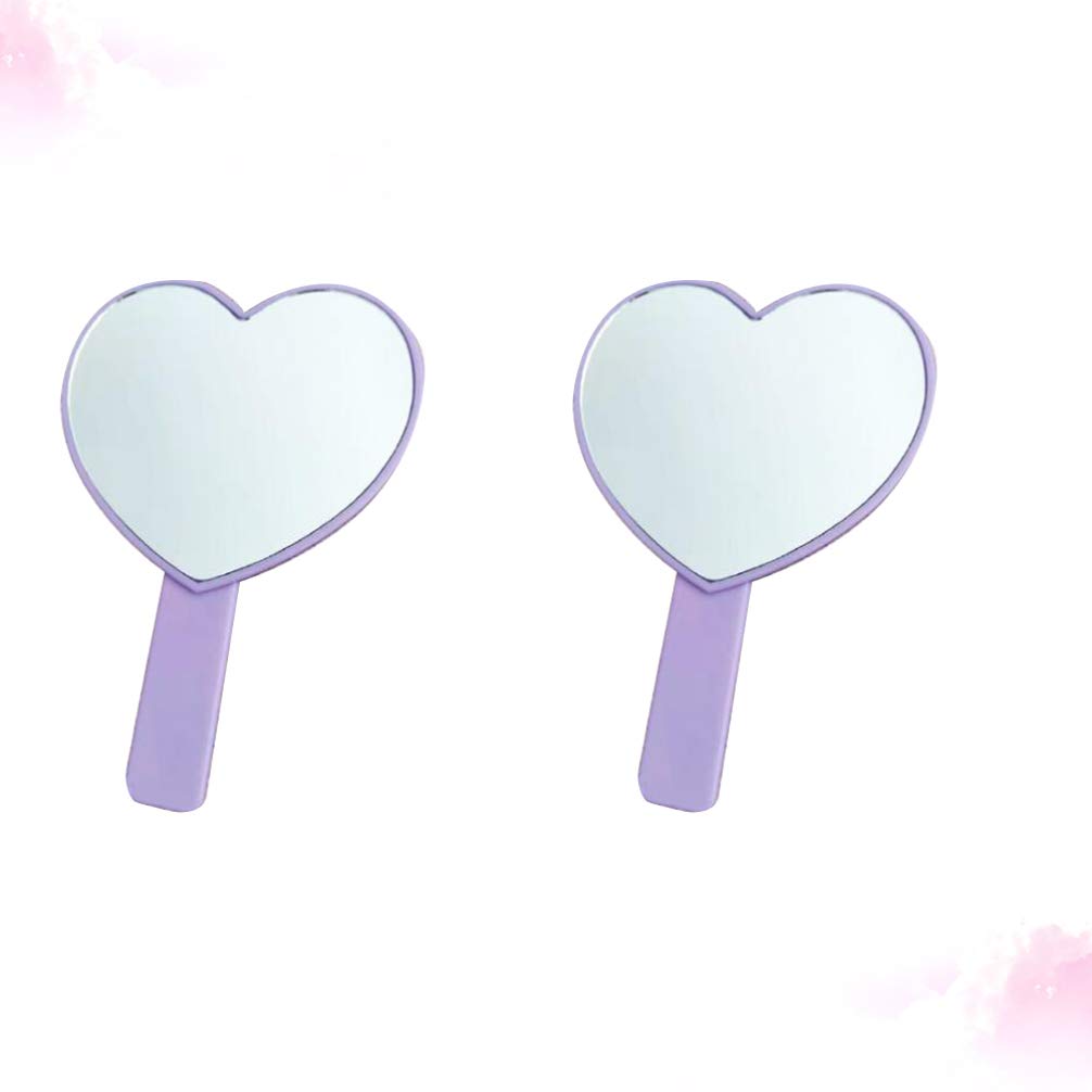 2Pcs Heart-Shaped Handled Makeup Mirror - Compact Cosmetic Mirror with Handle for Women & Girls, Purple - Perfect for Home, Salon, Travel & Gift Giving