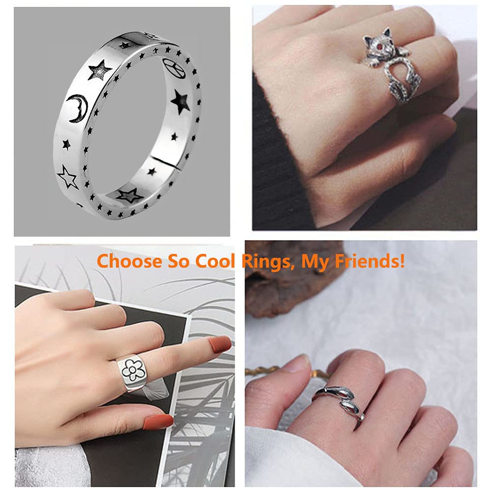 16 Pcs Silver Plated Frog Open Rings Set - Vintage Matching Couple Rings for Women & Men - Cute Snake, Hug, Moon & Sun Jewelry - Perfect for Gifts, Parties & Everyday Wear