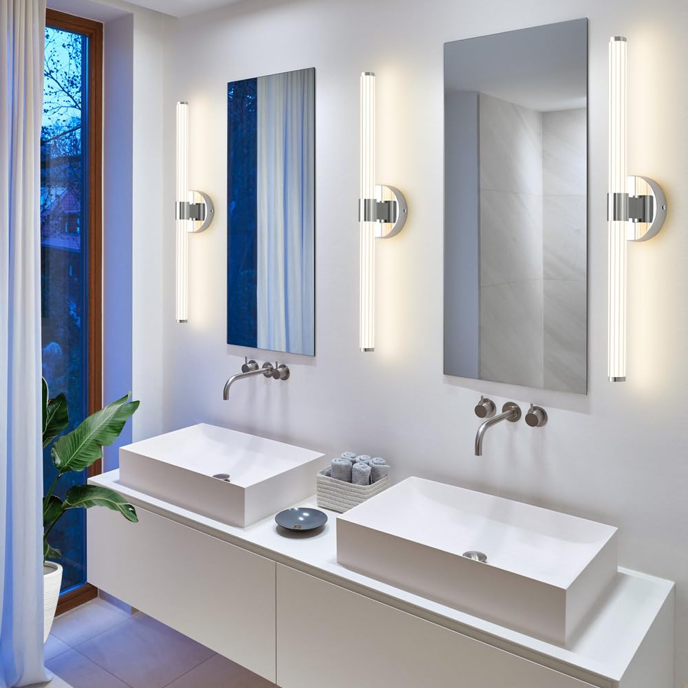 Modern 22 Inch Chrome Dimmable LED Vanity Light Bar - 360° Full Lighting Bathroom Mirror Light Fixture, 4000K Natural White, Wall Sconce for Bedroom, Living Room & Bathroom - Perfect for Makeup, Grooming & Ambient Lighting