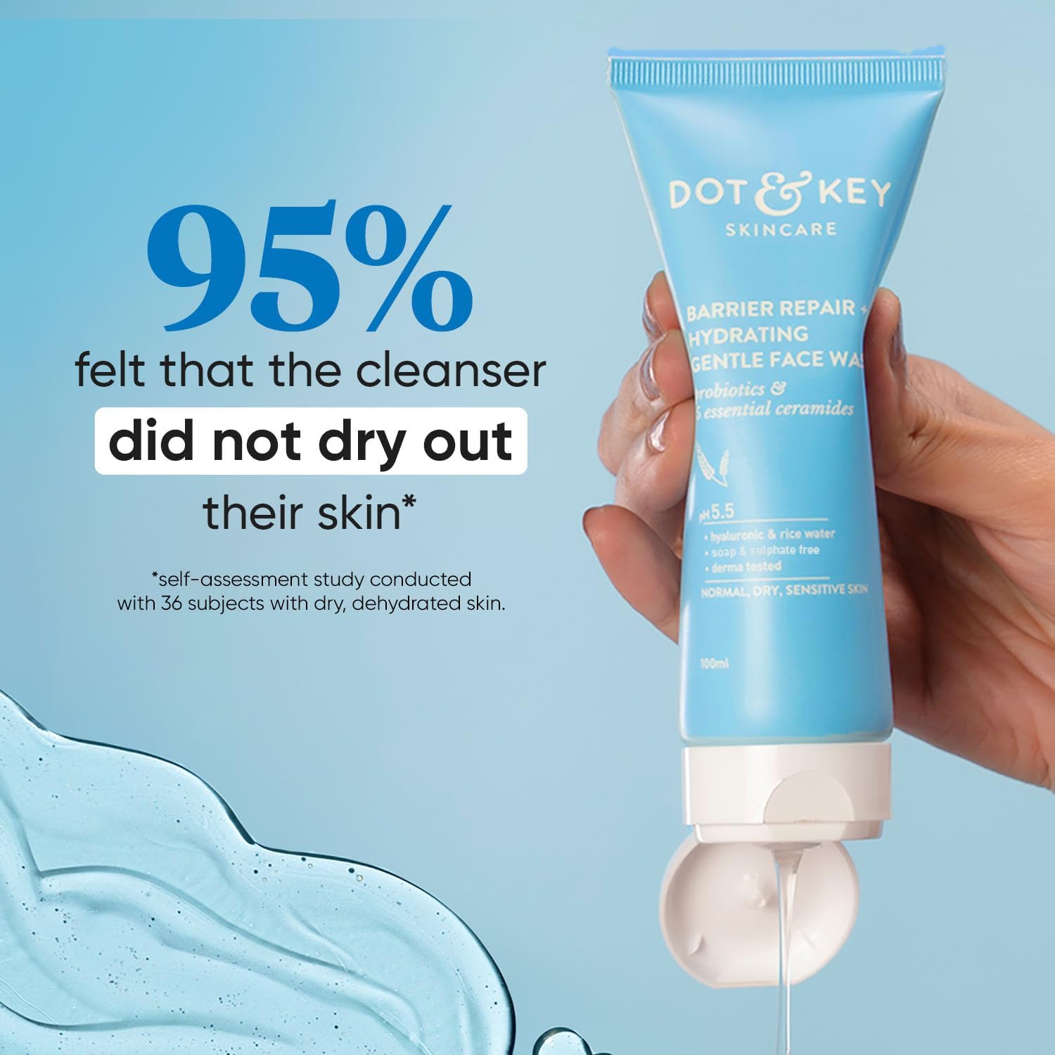 DOT & KEY Barrier Repair + Hydrating Gentle Face Wash with Probiotic & Ceramide | Moisturizing Cleanser for Dry, Normal & Sensitive Skin | Unisex 175ml | Daily Skincare Routine for Healthy Glow