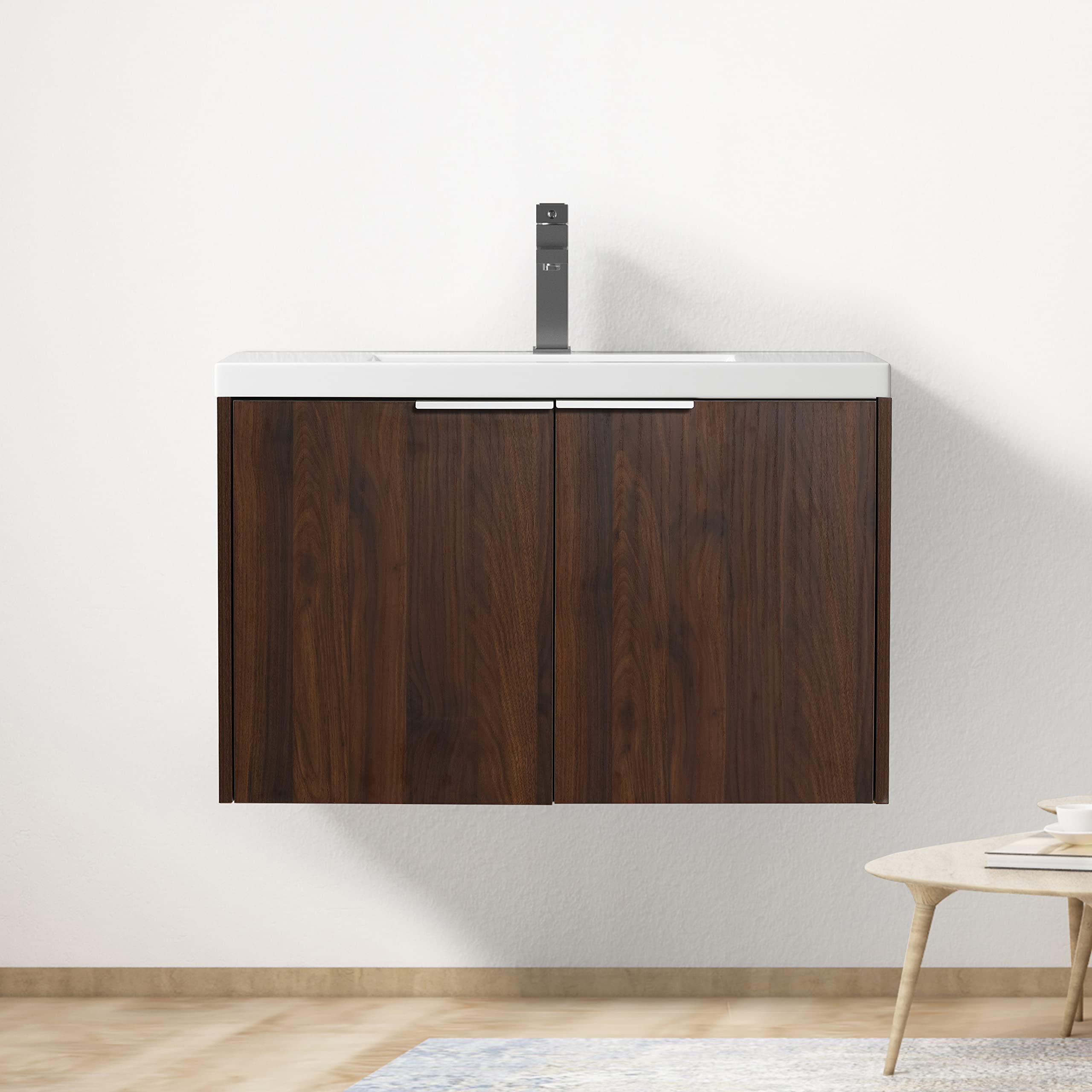 Yoluckea 30 Inch Wall Mounted Bathroom Vanity with Sink - Modern Floating Vanity Cabinet with Soft Close Doors - Space Saving Bathroom Storage Solution for Small Bathrooms & Powder Rooms