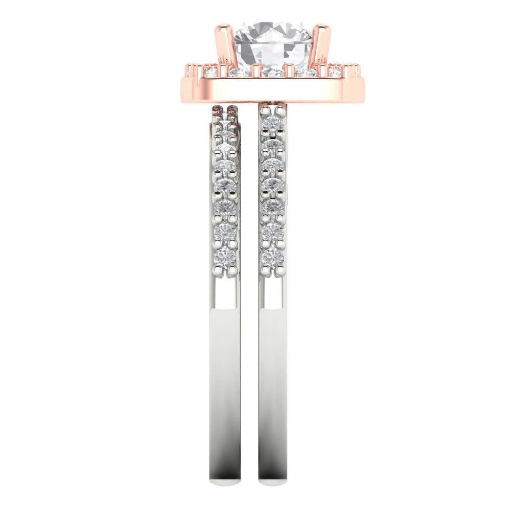 2.22ct Round Cut Moissanite Bridal Ring Set in 14K White & Rose Gold - Halo Solitaire Engagement Ring for Women - Perfect for Weddings, Anniversaries & Special Occasions