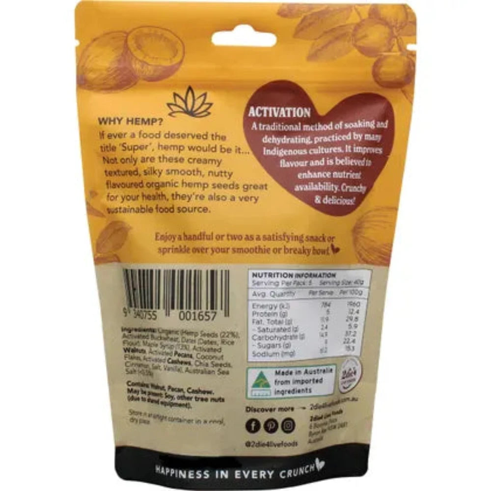 2DIE4 LIVE FOODS Hemptations Salted Maple Hemp Seeds (200g) - Premium Organic Superfood for Salads, Smoothies & Healthy Snacking