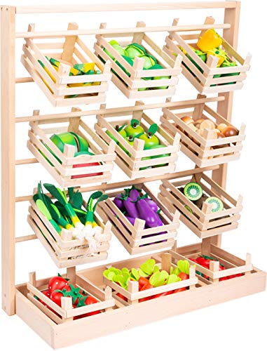 Wooden Kitchen Toy Display Stand for Kids Ages 3+ | Large Wooden Play Food Organizer | Perfect for Pretend Play, Montessori Learning & Daycare Storage