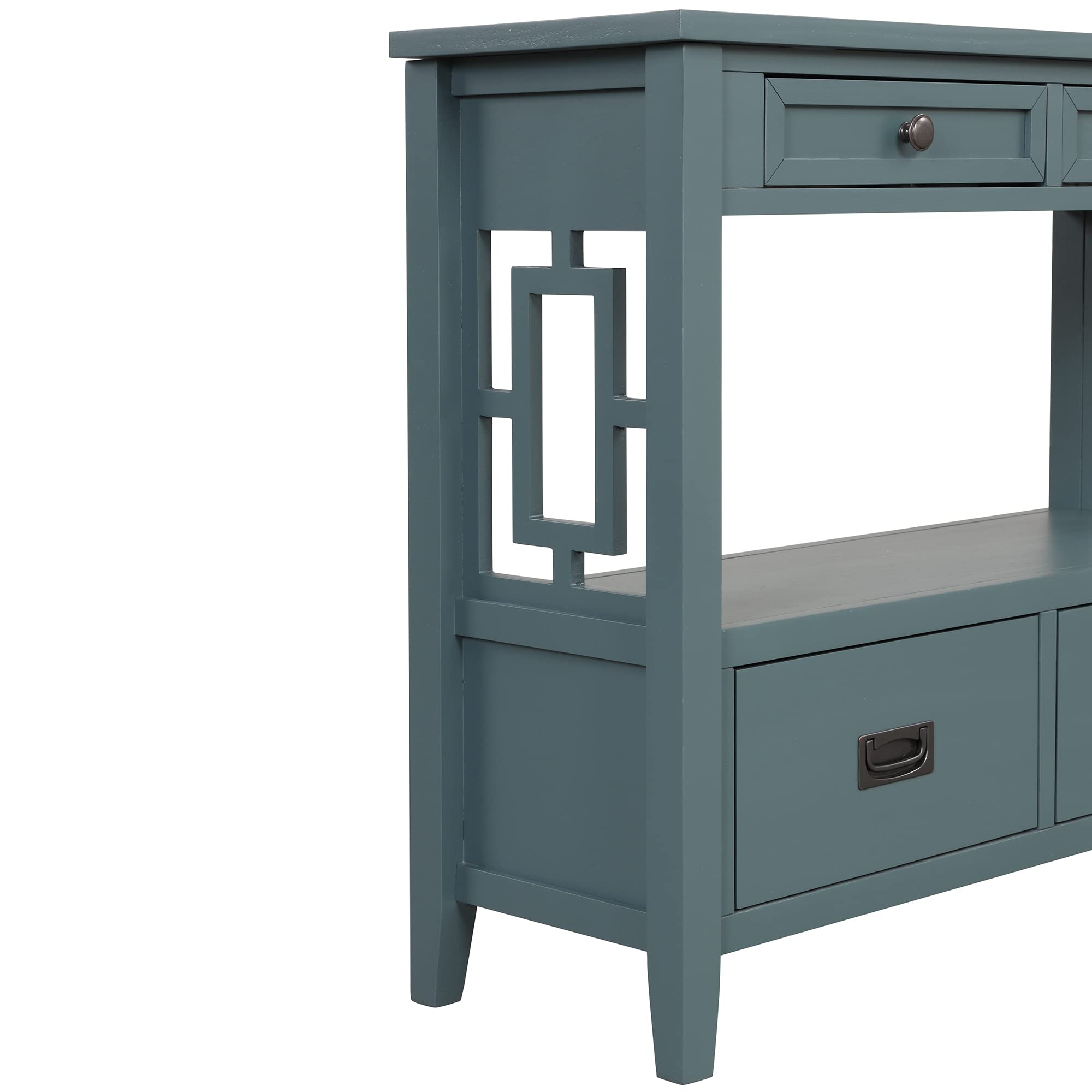 Quarte Retro Style Console Table - Entryway Hallway Sofa Table with 4 Drawers & 1 Shelf, Thick Wood Accent Side Table for Living Room, Bedroom - Easy Assembly (Light Blue) | Perfect for Small Spaces, Apartment Decor & Farmhouse Style Homes