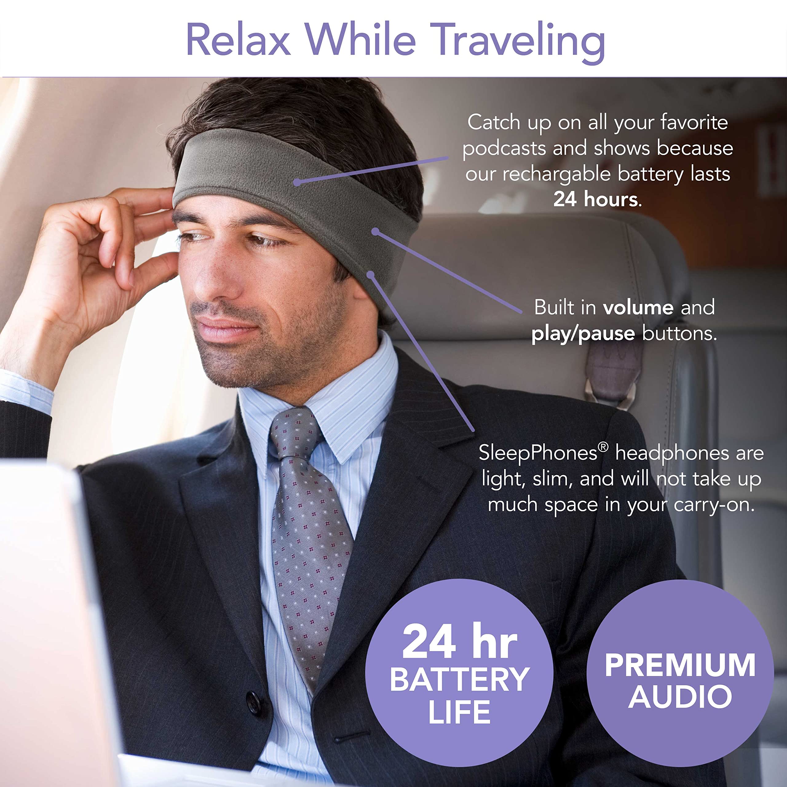 AcousticSheep SleepPhones Wireless Bluetooth Headphones V8 for Sleeping - 24-Hour Battery Life, Ultra Comfortable Fleece Headband (Medium, Midnight Black) | Perfect for Side Sleepers, Meditation & Travel