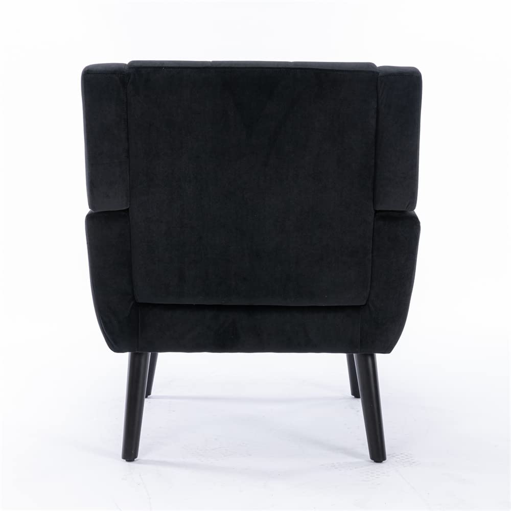 Luxury Velvet Accent Chair - Modern Tufted Wingback Armchair with Solid Wood Legs & Plush Cushion | Comfortable Upholstered Lounge Chair for Living Room, Bedroom or Office | Elegant Black Club Chair for Relaxing & Reading