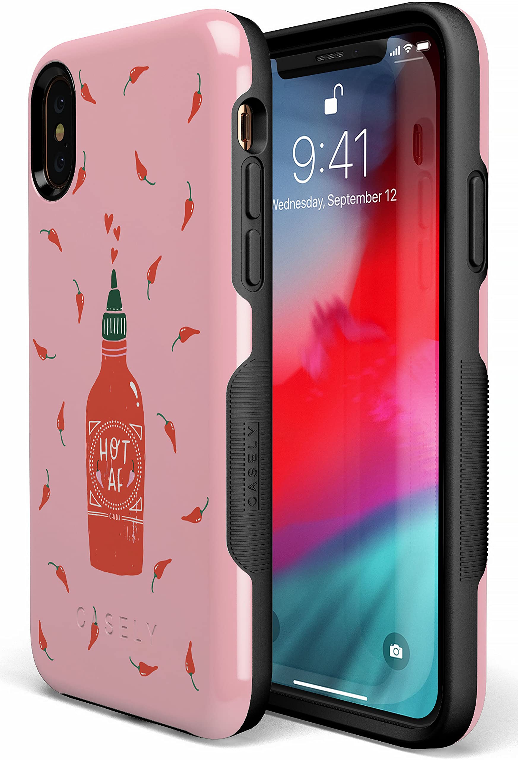 Casely iPhone Xs Max Case - Spicy AF Pink Chili Hot Sauce Design | Shockproof Protective Phone Cover | Perfect for Foodies, Hot Sauce Lovers & Trendy Accessories