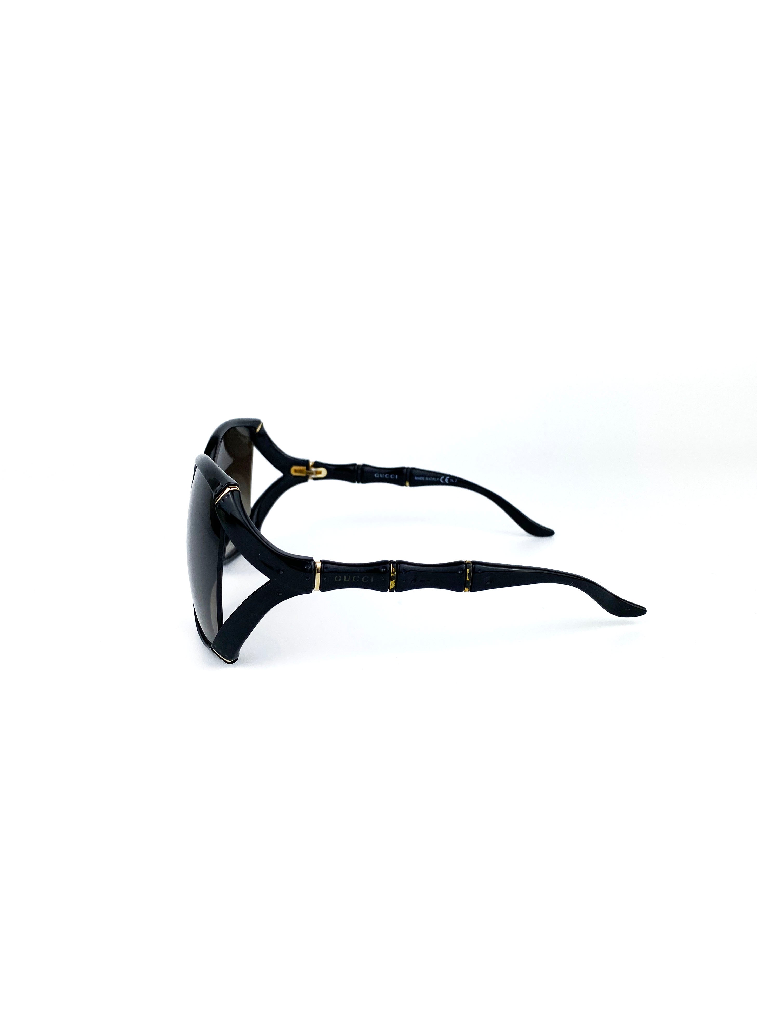 Gucci Black Bamboo Effect Oversized Sunglasses for Women - UV Protection Fashion Sunglasses for Outdoor, Beach & Driving