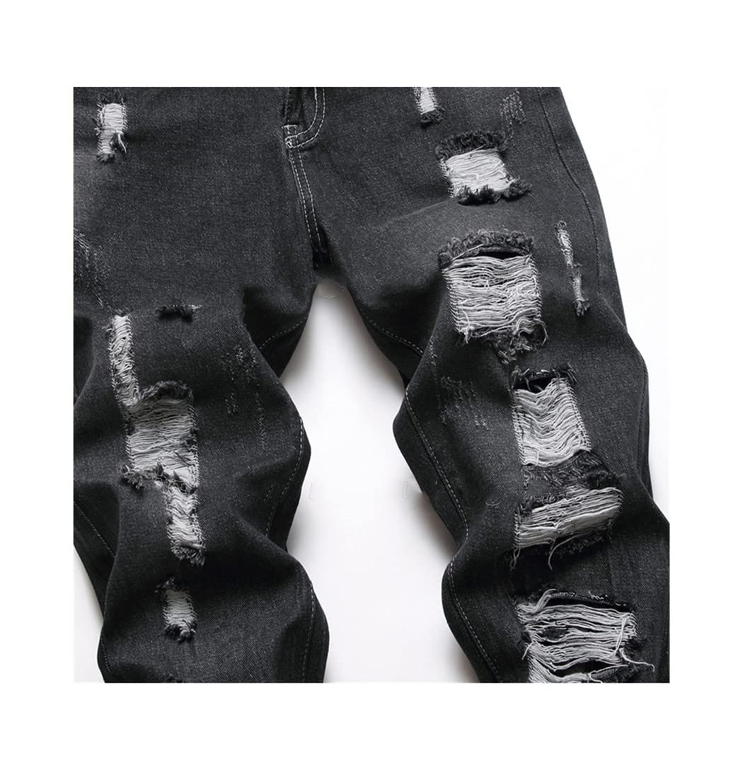 **Men's Black Ripped Jeans Set - Distressed Denim Jacket & Hole Pants for Casual Wear | Summer & Autumn Outfit | Street Style & Everyday Fashion**
