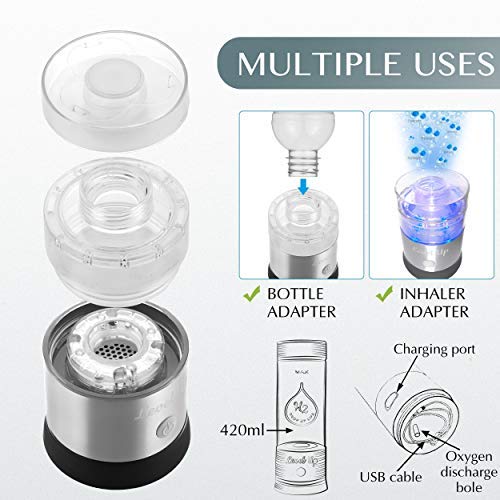 LevelUpWay 2025 Hydrogen Water Bottle Generator - SPE PEM Ionic Membrane Technology - High Borosilicate Glass - 13oz (Crystal Silver) - Portable Hydrogen Water Maker for Home, Office & Travel Hydration