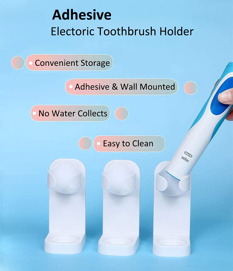 Waterproof Electric Toothbrush Holder for Bathroom - Wall Mounted ABS Toothbrush Organizer with Mirror, Space Saving Shower Storage Solution for Oral Care Essentials (White) - Perfect for Small Bathrooms, Vanity Organization & Travel Accessories
