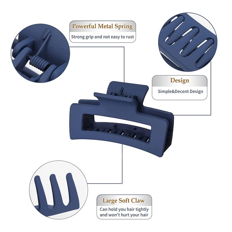 RECTYO GALLERY 6-Pack 3.5 Inch Medium Large Claw Hair Clips for Thick & Thin Hair - Strong Hold Hair Clips for Women & Girls - Perfect for School, Work, Gym & Everyday Styling
