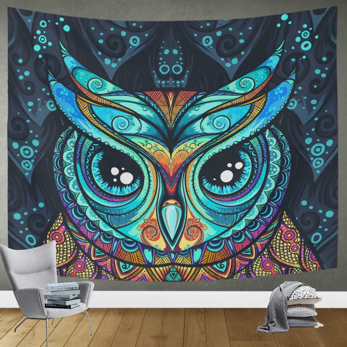 DOMIKING 90x60in Owl Tribal Tapestry Wall Hanging - Bohemian Decor for Bedroom, Living Room | Trippy Hippie Wall Art Blanket for Dorm, Yoga Studio & Meditation Space