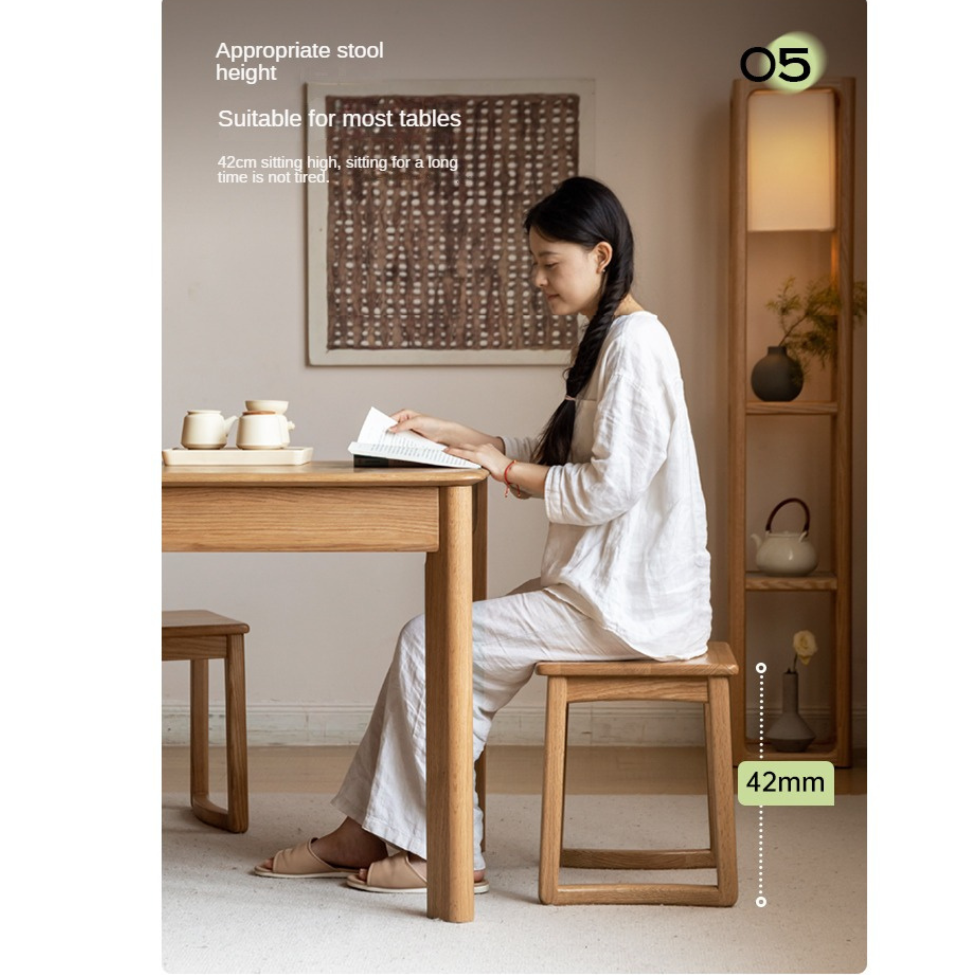 Premium Oak & Ash Solid Wood Tea Stool - Handcrafted Rustic Side Table for Living Room, Bedroom, or Balcony - Perfect for Tea Ceremonies, Reading Nook, or Decorative Accent