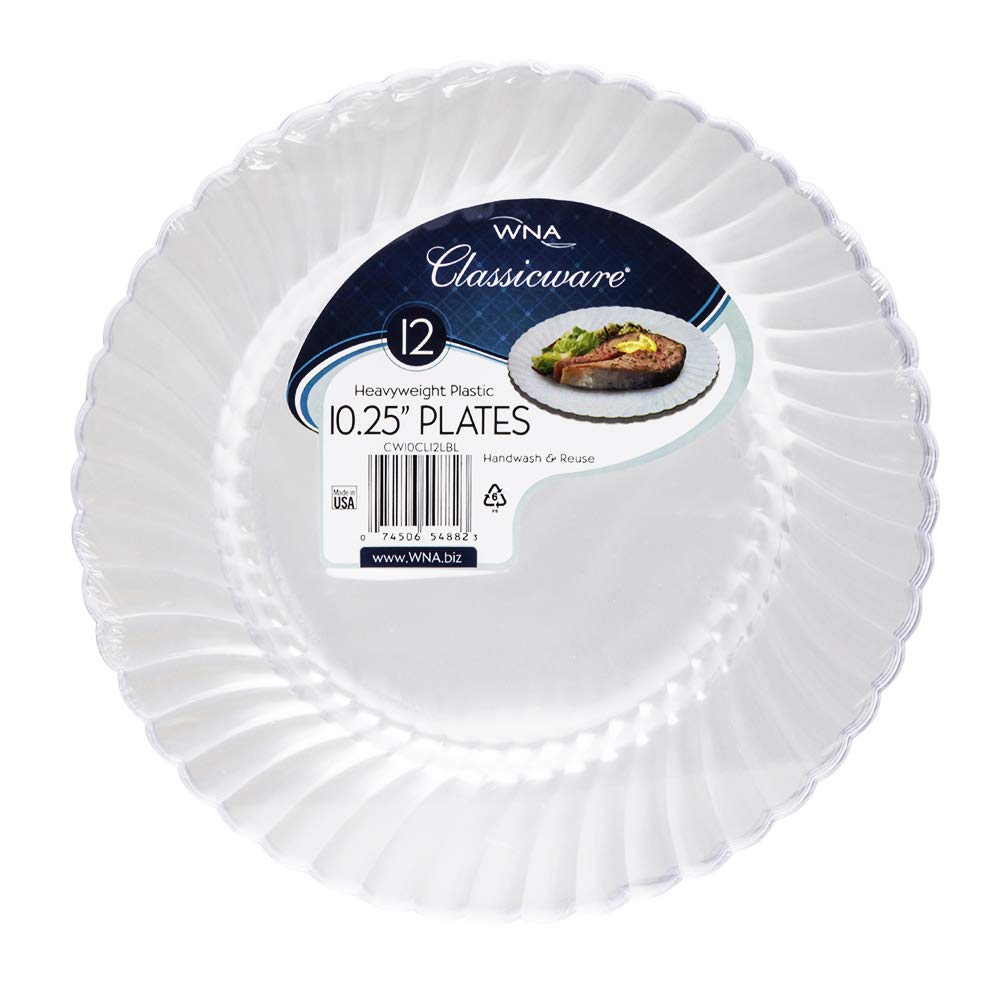RSCW101212 Clear Plastic Dinner Plates 10.25-Inch Large Disposable Plates (144-Pack) - Perfect for Parties, Picnics, BBQs & Catering Events