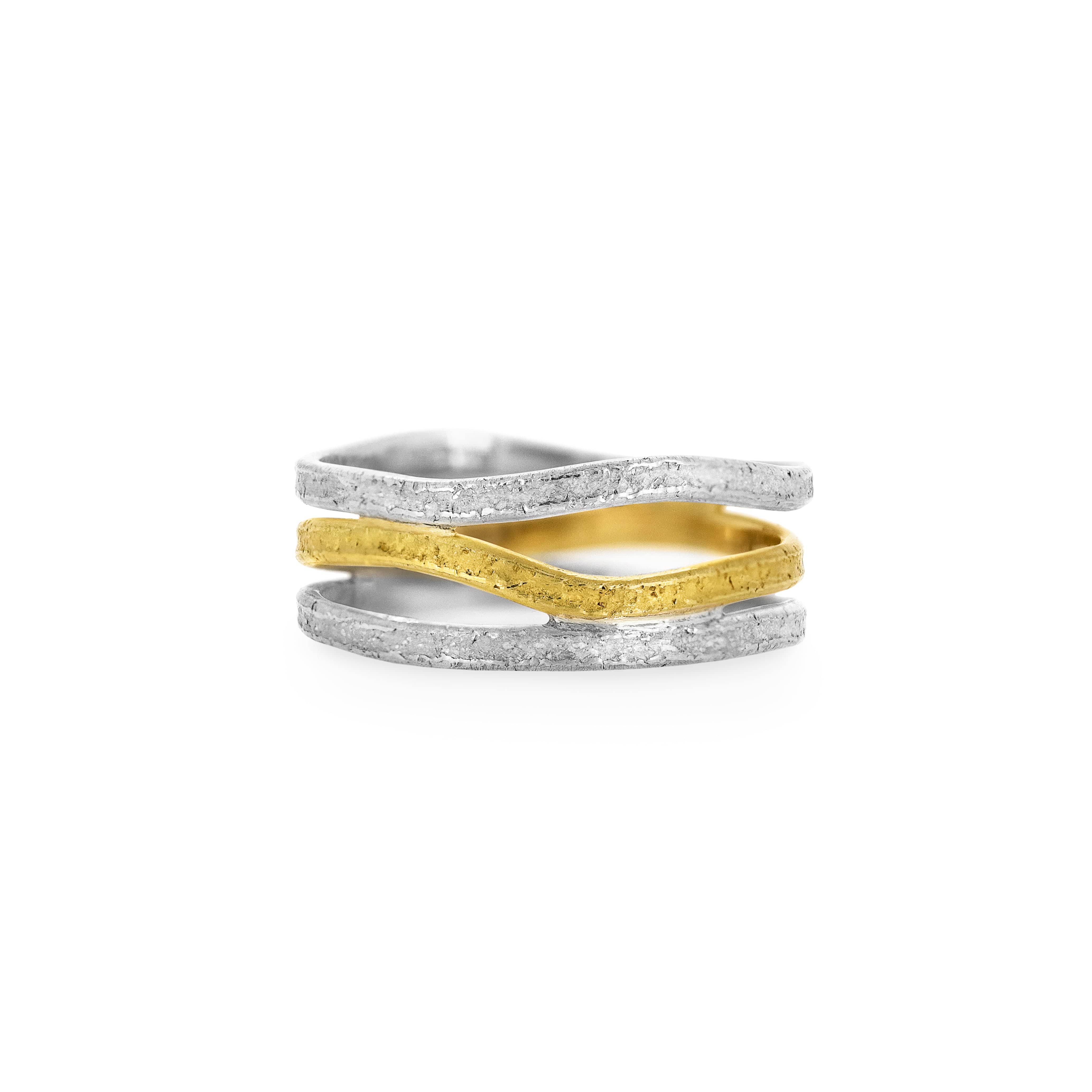 18K Gold & Sterling Silver Triple Stack Wedding Ring Set for Women - Elegant Bridal Band for Engagement, Anniversary, and Everyday Wear