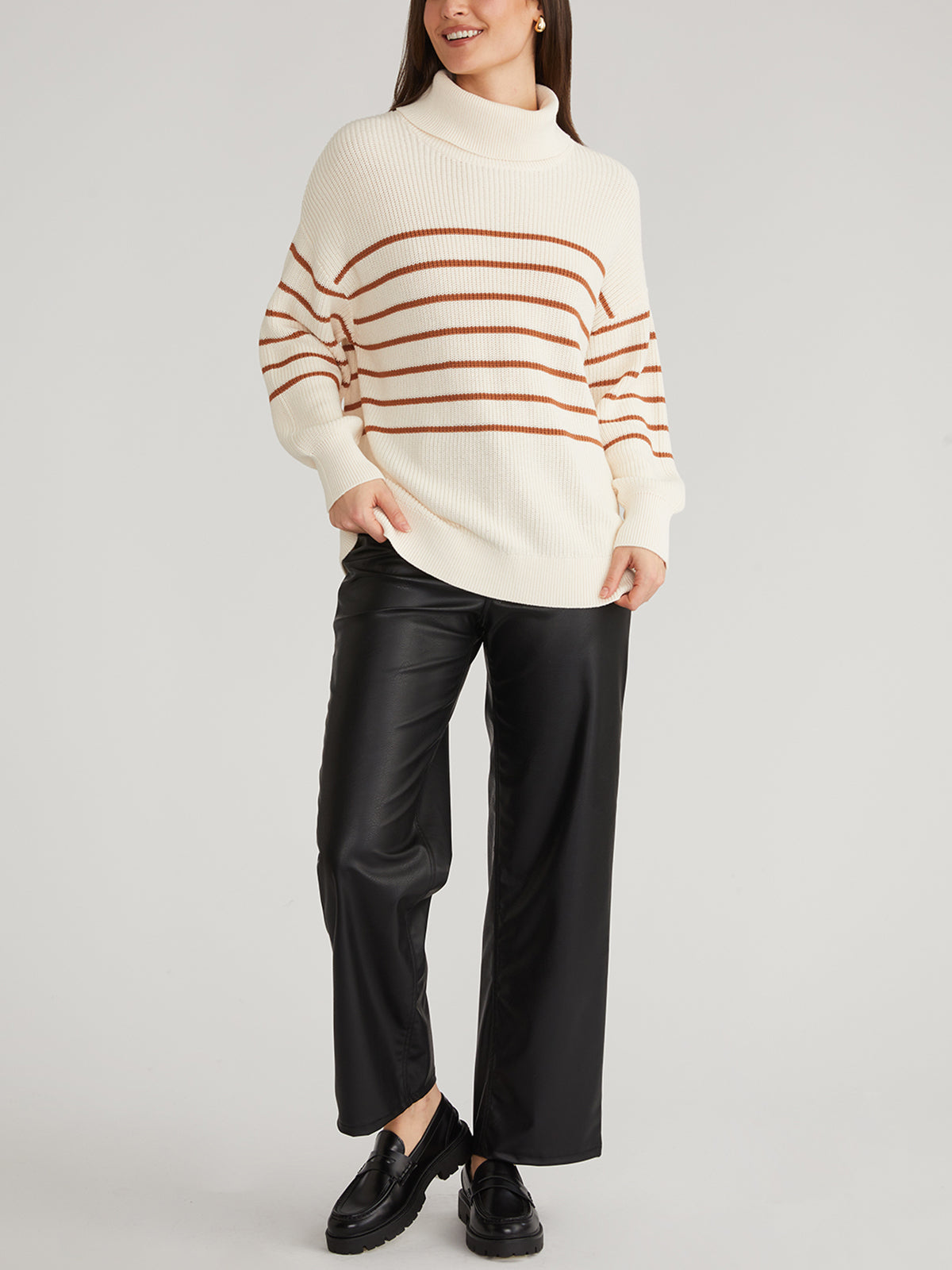 Elise: Oversized Striped Turtleneck Sweater for Women | Cozy Winter Pullover | Perfect for Office, Date Night & Casual Outings