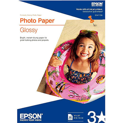 Epson Premium Glossy Photo Paper 11x17 Inches - 20 Sheets Pack for High-Quality Prints, Photo Albums, and Professional Presentations