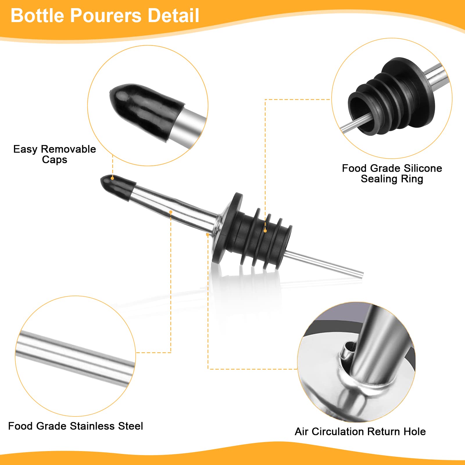12 Plastic Juice Pour Bottles with 40 Stainless Steel Liquor Pourers - Durable Bar Accessories for Home Kitchen, Party & Commercial Use - Perfect for Cocktails, Coffee, Syrups & Beverage Dispensing