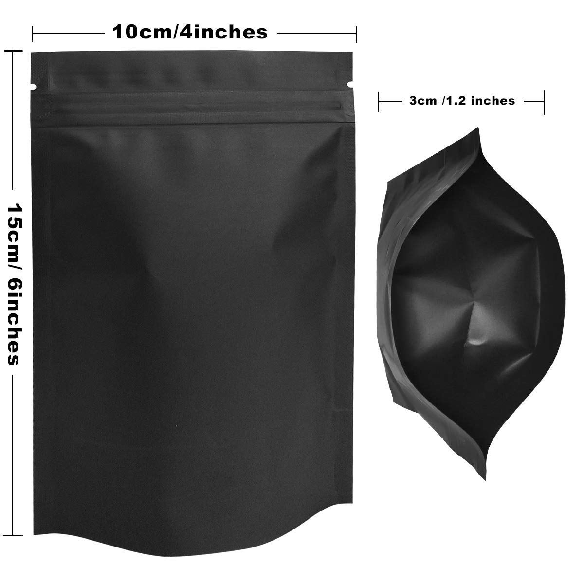 100 Pack Smell Proof Stand-Up Bags 4x6 Inch - Resealable Mylar Bags with Foil Pouch | Double-Sided Matte Black for Storage, Travel & Organization | Perfect for Food, Herbs, Jewelry & Small Items