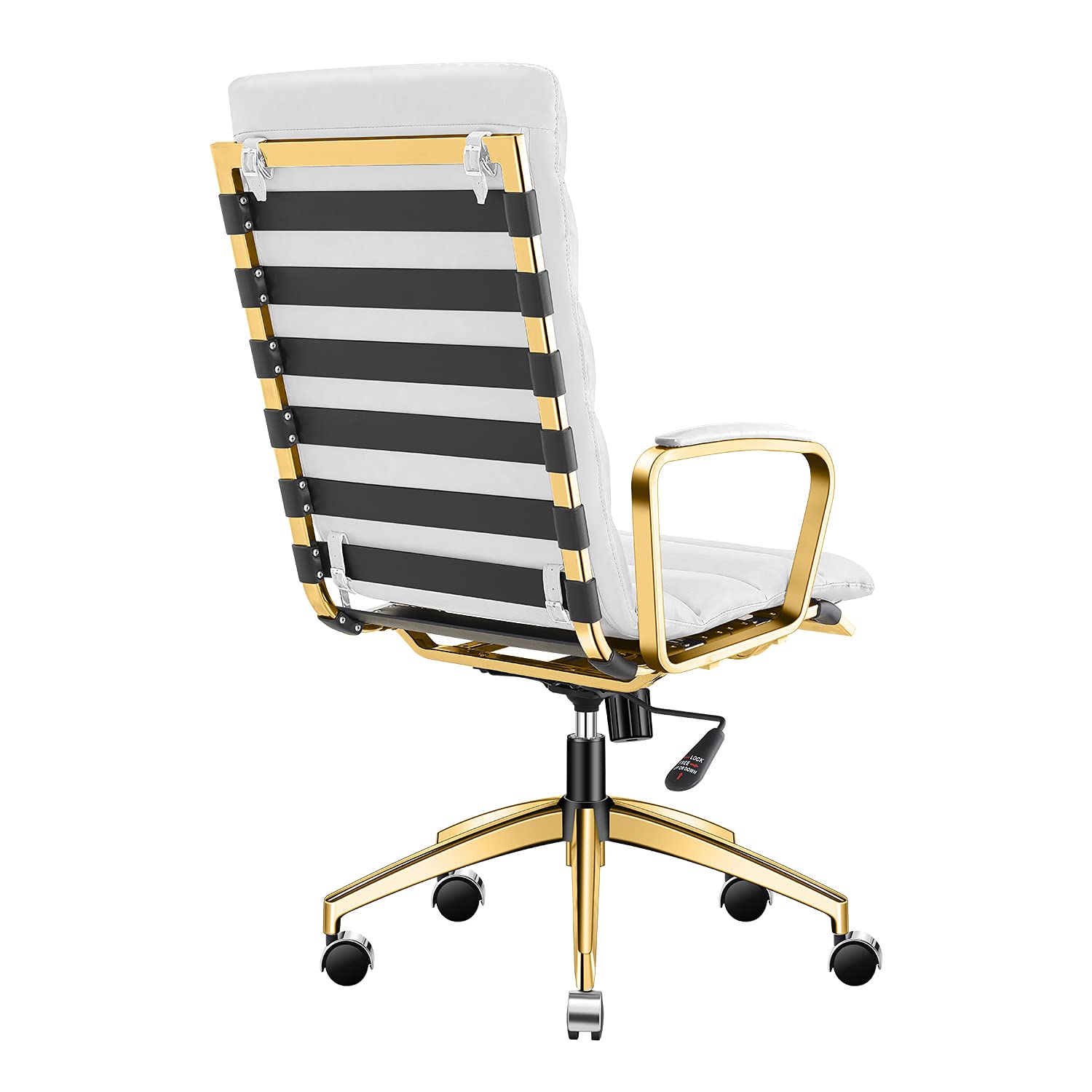 Premium White & Gold Leather Office Chair - Mid Century Modern Executive Desk Chair with Wheels - Ergonomic Rolling Chair for Home Office, Study, or Conference Room (Gold & White)