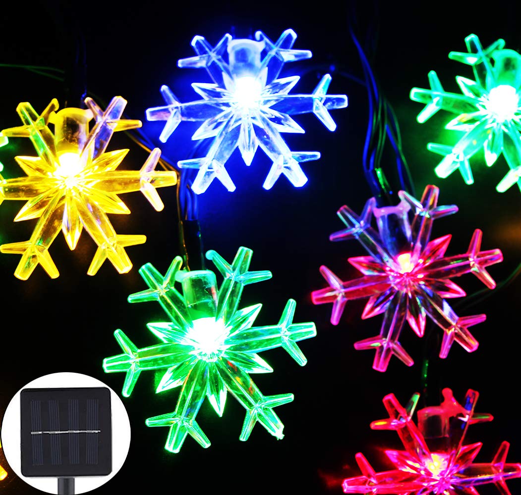30 LED Solar Christmas Fairy String Lights 20 ft - 8 Modes Waterproof Outdoor Snowflake Lights for Garden, Patio, Yard, Christmas Tree & Holiday Parties (Multicolor) - Perfect for Winter Decorations & Festive Celebrations