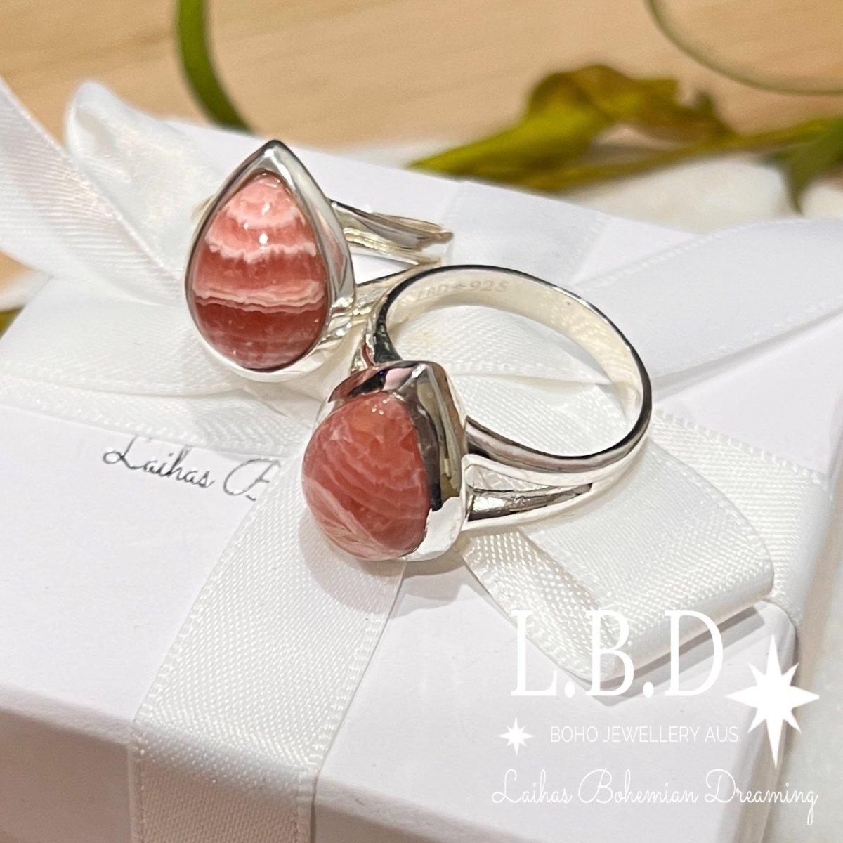 Elegant Raindrop Rhodochrosite Gemstone Ring for Women - Classic Chic Jewelry Gift for Birthday, Anniversary & Special Occasions