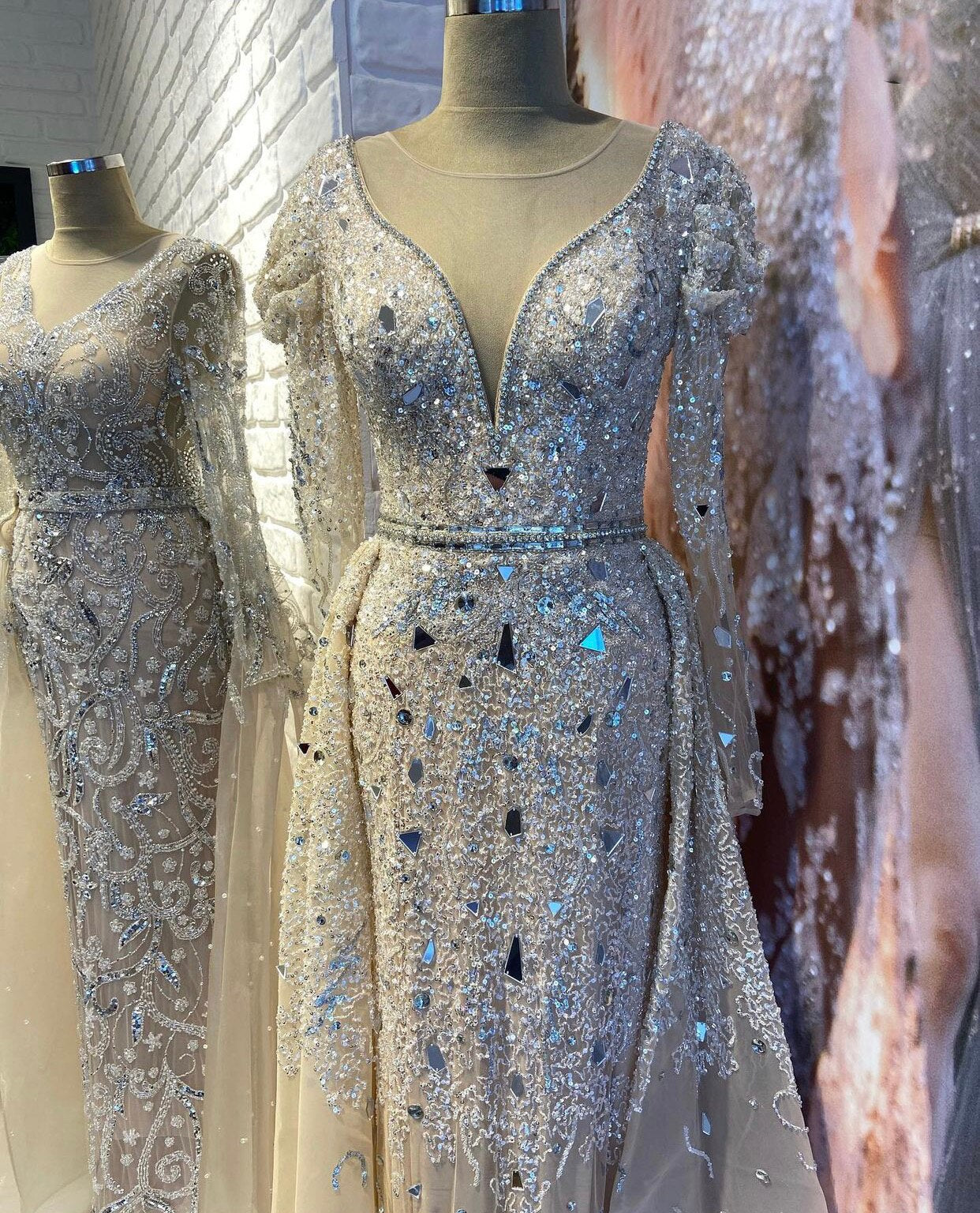 Luxury Muslim Nude Silver Evening Dresses for Women - Elegant Beaded Mermaid Gown with Overskirt | Perfect for Weddings, Prom, Gala & Formal Events | Serene Hill Collection LA71351