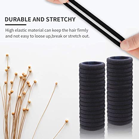 Ezume® 30PCS Black Hair Ties for Women & Girls - Seamless Thick Elastic Hair Bands, No Damage Ponytail Holders for Daily Use, Workouts & Sports (Black)