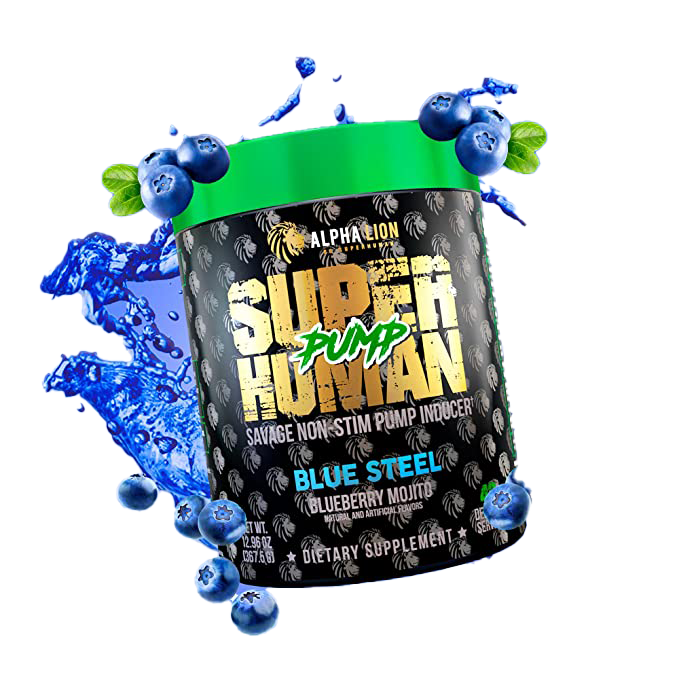 Alpha Lion SuperHuman Pump Pre-Workout Supplement 367g Blue Steel - Boost Energy & Performance for Gym & Fitness Training