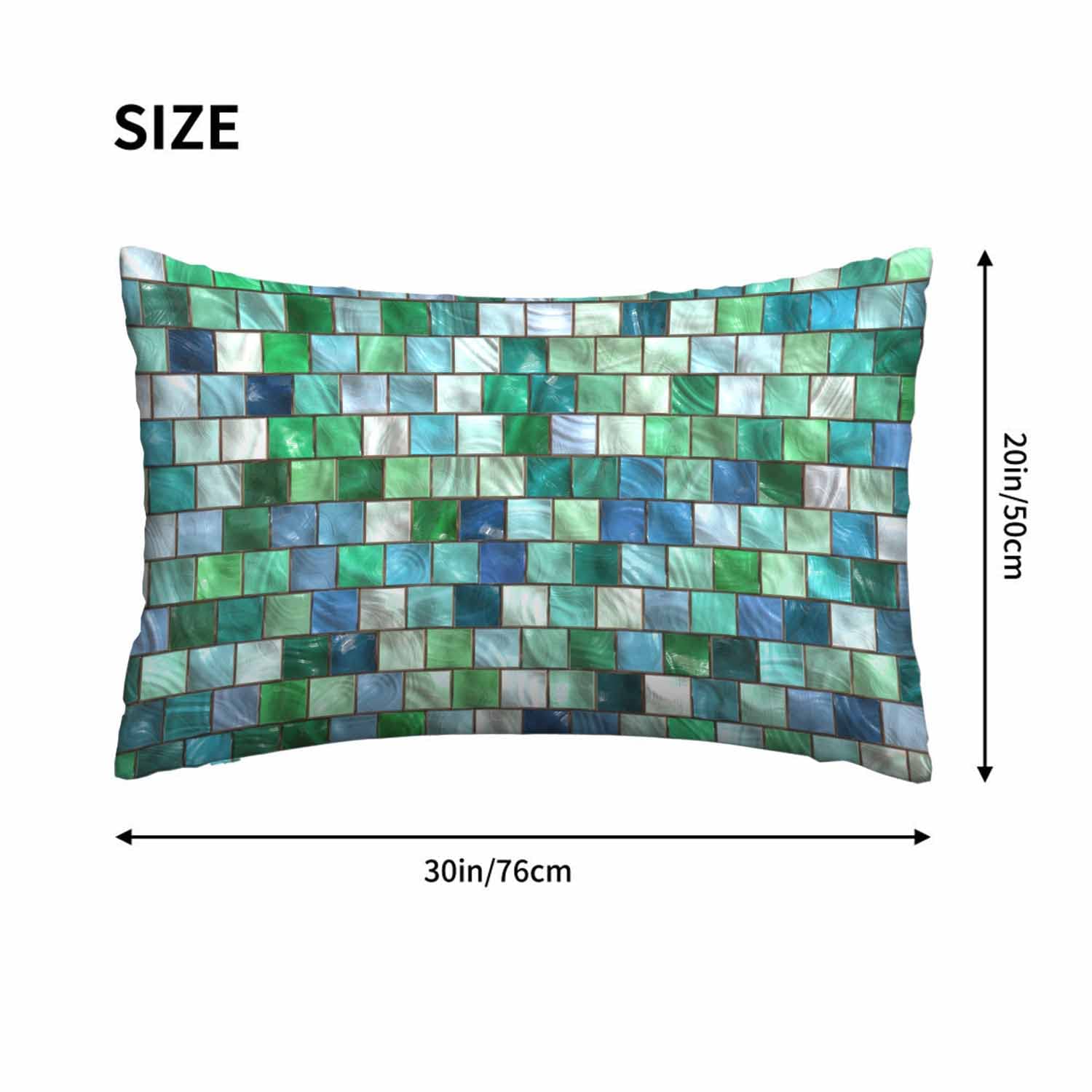 Premium Mugod Geometric Square Mosaic Pillow Cover - Blue & Green Decorative Throw Pillow Case 20x30 Inches for Sofa, Couch, Outdoor Furniture & Home Decor