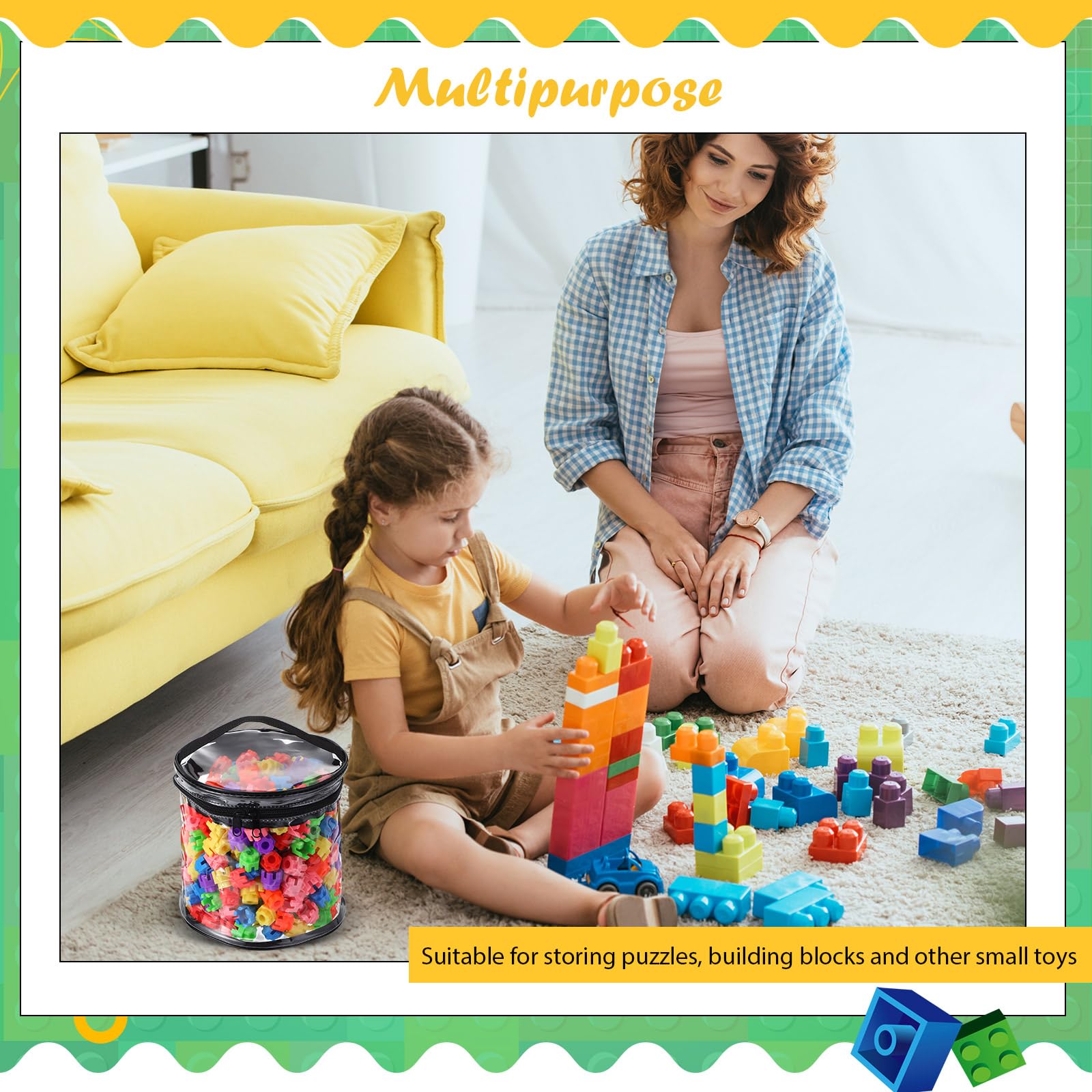 6-Piece Clear PVC Toy Storage Bags with Zipper - Waterproof Organizer for Board Games, Building Blocks, Puzzles & Small Toys - Perfect for Kids' Room, Playroom & Travel Organization