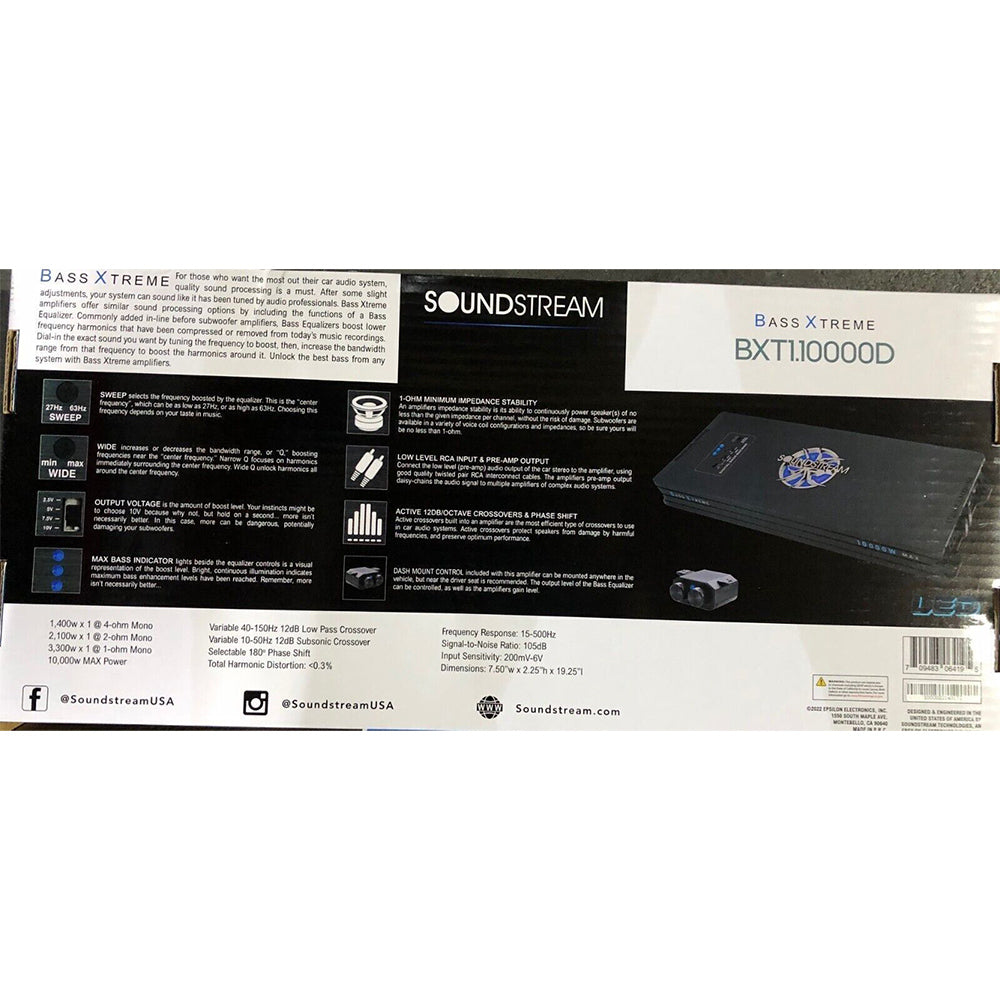 Soundstream BXT1.10000D 10000W Car Audio Amplifier with Built-in Digital Bass Reconstruction - Powerful Bass Boost for Car Stereo Systems, Subwoofers & Truck Audio Upgrades