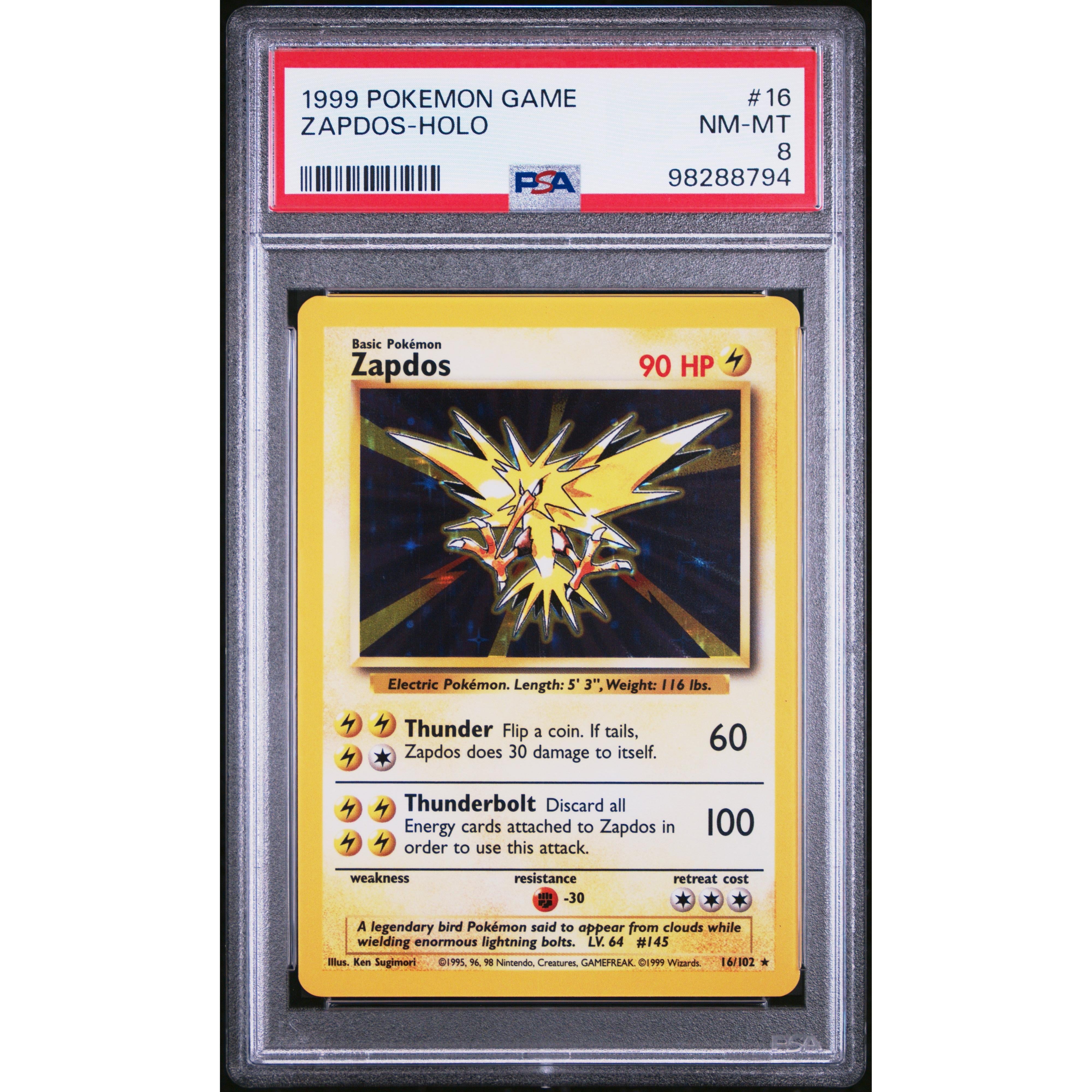 1999 Pokemon Base Set Zapdos Holo 16/102 PSA 8 Graded Card - Rare Collectible Trading Card for Pokemon Fans & Investors | Perfect for Display, Gaming & Investment Portfolios