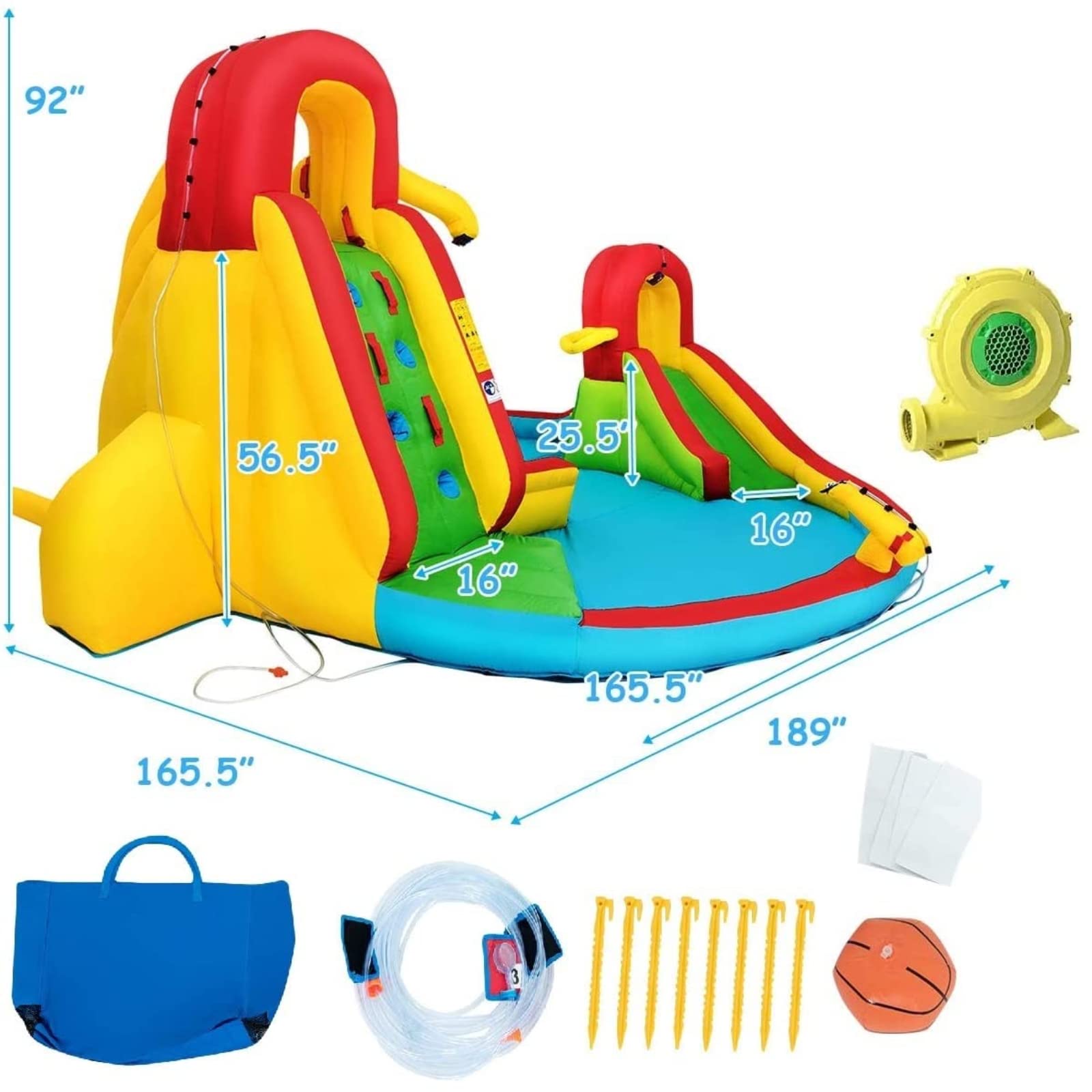 **Costzon 16x14FT Inflatable Water Slide for Kids & Adults - Dual Slides, Climbing Wall, Large Splash Pool - Outdoor Backyard Party Fun, Summer Water Games, Birthday Gifts**