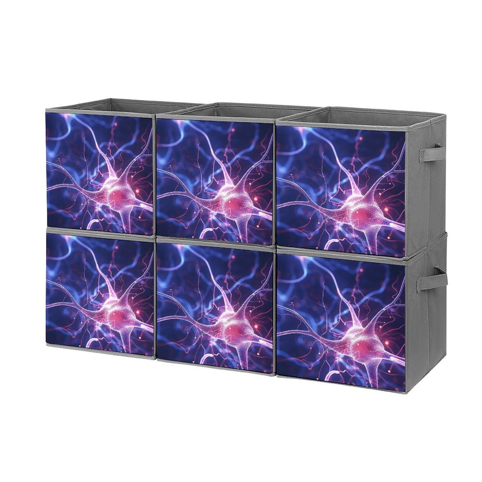 6-Pack Collapsible Storage Bins with Handles - Blue Neuron Pattern Foldable Organizing Baskets for Shelves, Closet, Kitchen & Bathroom | Space-Saving Home Organization Solution for Toys, Books & Household Items