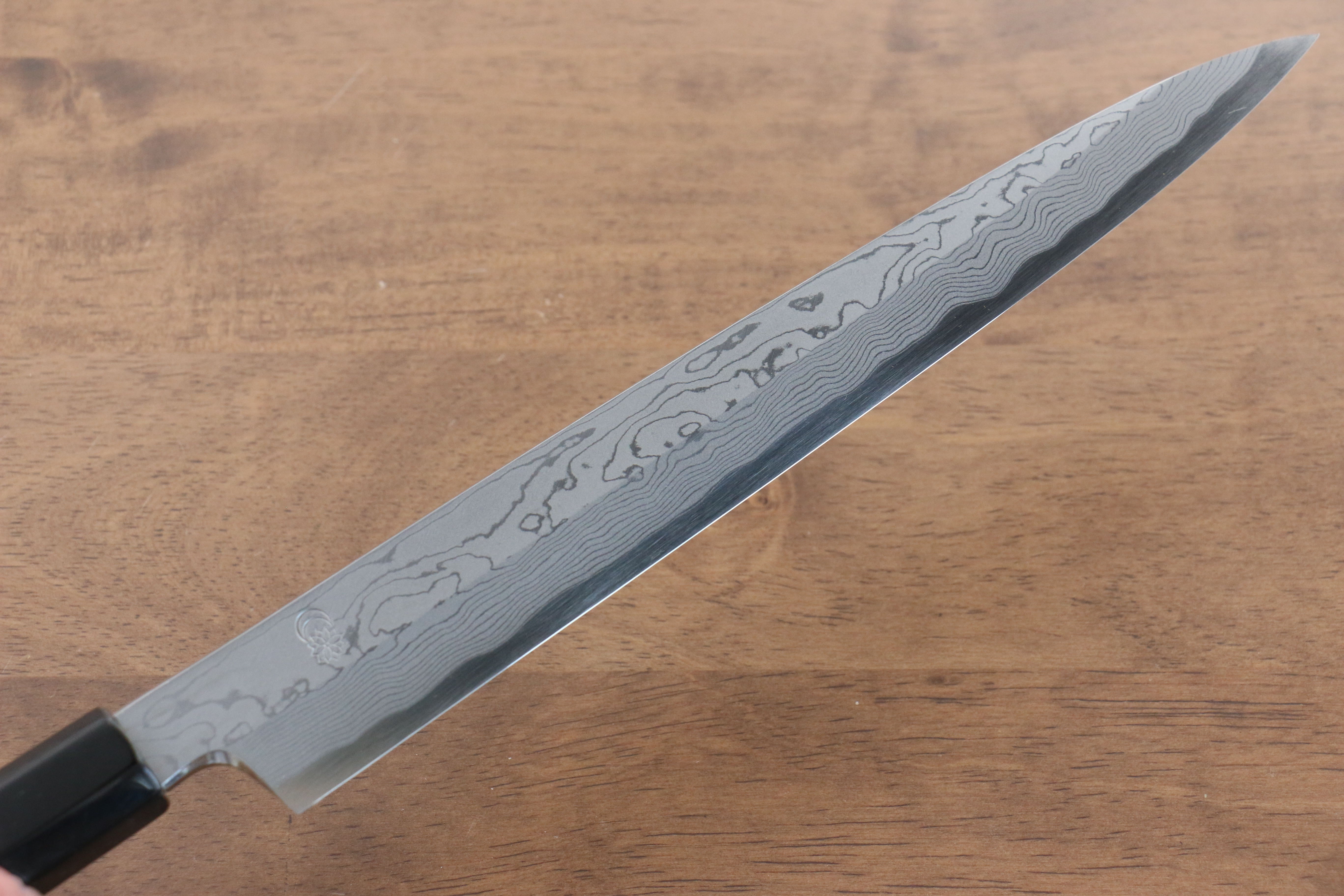Premium Kikuzuki Blue Steel No.1 Damascus Yanagiba Sushi Knife 240mm with Magnolia Wood Handle - Perfect for Sushi Chefs & Japanese Cuisine Preparation
