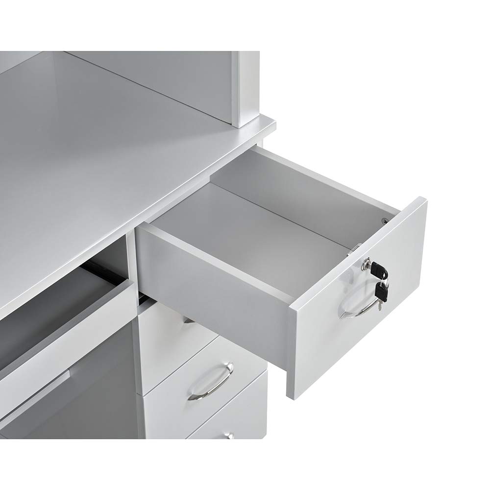 Langara Silver Grey LED Lighted Reception Desk - Modern Office Counter for Lobby, Waiting Area & Front Desk (Professional Reception Lighting Solution)