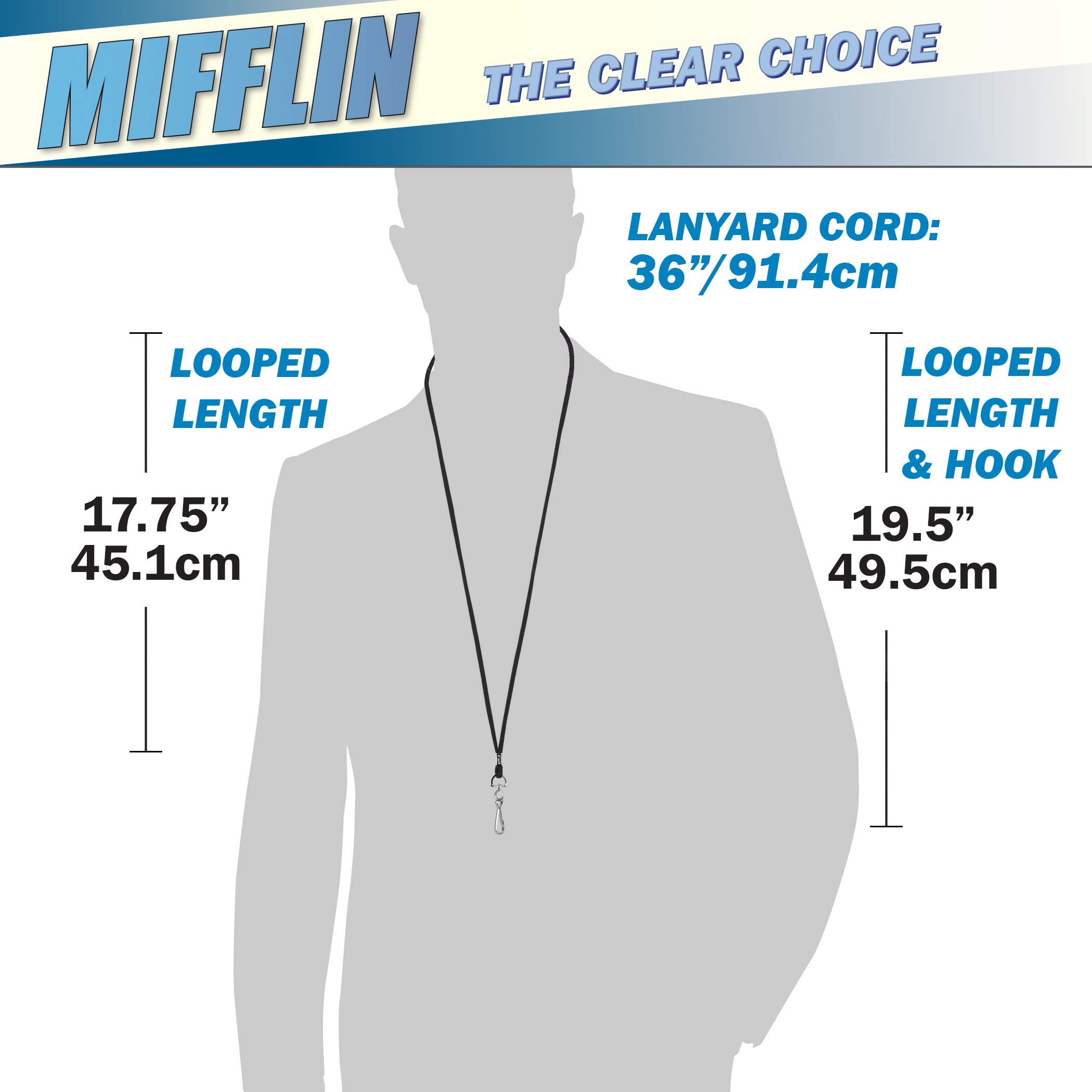 MIFFLIN Lanyard with Clear Horizontal Card Protector - 250 Pack Black ID Badge Holders (4x3 Inch) - Perfect for Conferences, Schools, and Corporate Events