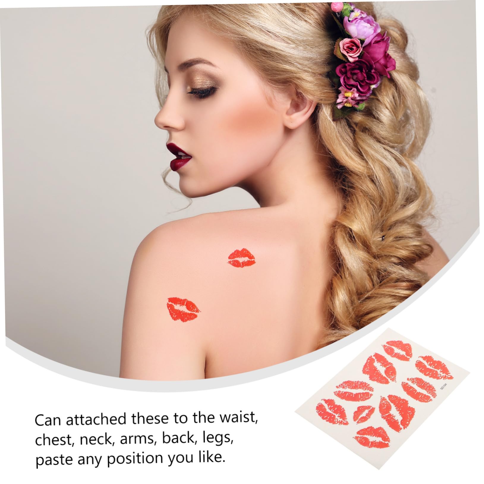 6pcs Waterproof Lip Stickers - Red Kisses Temporary Tattoos for Face & Body | Self-Adhesive Perforated Design | Perfect for Parties, Halloween & Festive Makeup Looks