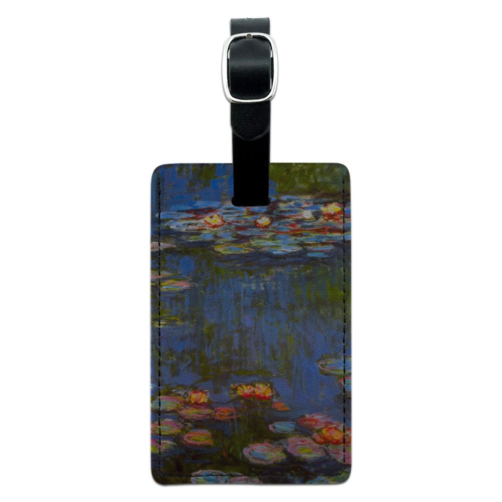 Claude Monet Water Lilies Leather Luggage Tag - Black One Size Suitcase ID Tag for Carry-On Bags | Travel Accessories & Gift for Art Lovers