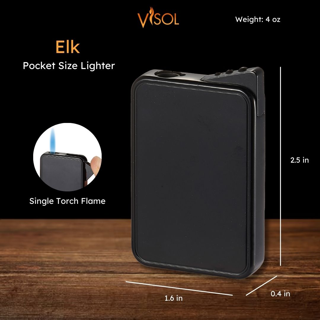 Premium Visol Elk Single Flame Cigar Lighter - Windproof Butane Torch for Cigars & Cigarettes (Black) - Perfect for Outdoor Smoking, Travel & Gifts