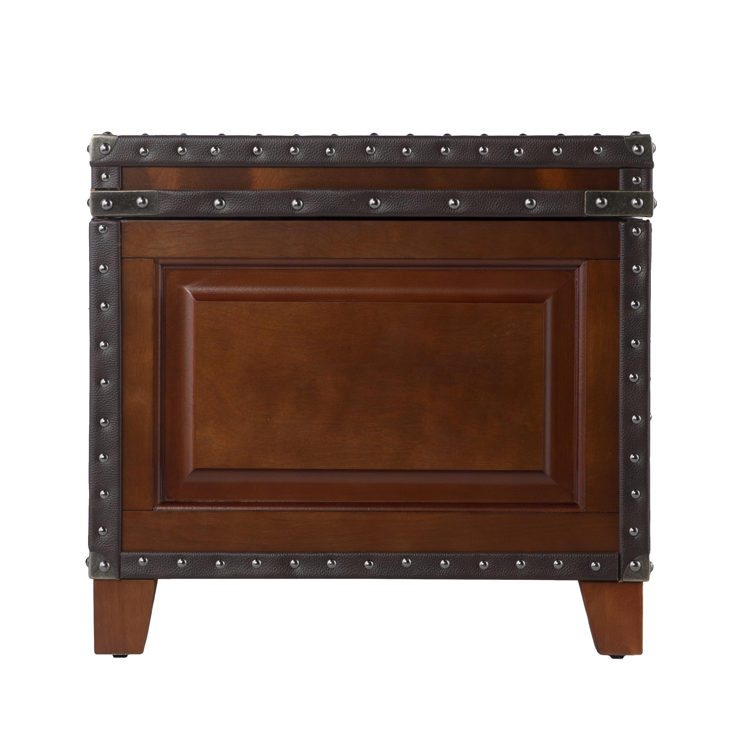 SEI Furniture Amherst Trunk Coffee Table - Faux Leather Upholstery with Nailhead Trim - Dark Cherry, Espresso & Antique Bronze Finish - Perfect for Living Room, Lounge & Home Decor