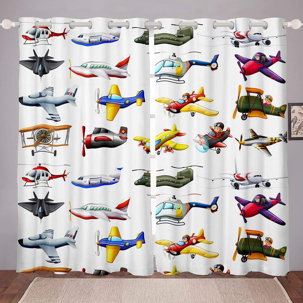 3D Printed Airplane Window Curtains for Kids - Fighter Jet & Helicopter Aviation Theme Bedroom Decor (76