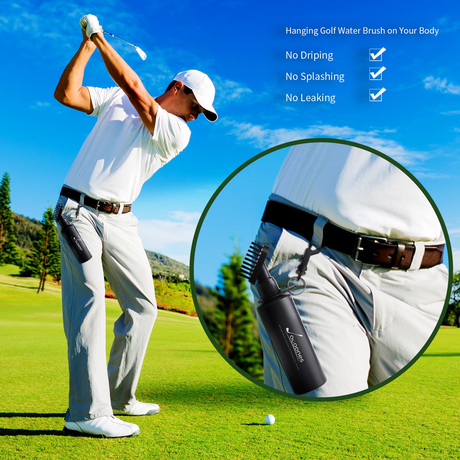 **Leakproof Golf Club Cleaner Brush - Holds 8oz Water, Wide Coverage Groove Cleaner with Retainer Clip | Must-Have Golf Accessories Gift for Men | Perfect for On-Course Cleaning & Club Maintenance**