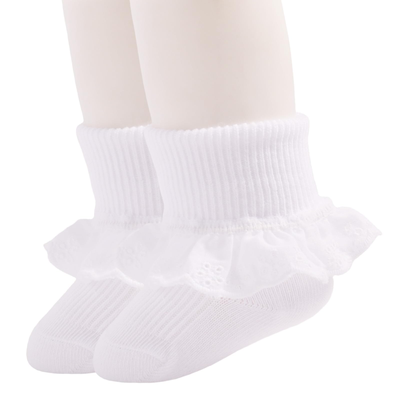 Adorable Baby Girl Socks with Eyelet Triple Lace Ruffles - 2/3/5 Pairs Ankle Dress Socks for Newborns, Infants & Toddlers - Perfect for Special Occasions, Photo Shoots & Everyday Wear
